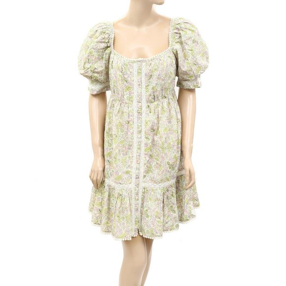 Love The Label Anthropologie Buttondown Puff Sleeve Mini Dress Smocked S - Picture 7 of 10